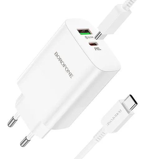 МЗП Borofone BN10 Sunlight PD65W (1USB-A/1C) + кабель Type-C to Type-C White - фото 2