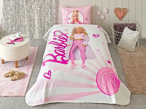 Постельное белье с покрывалом-пике Barbie Light / простыня на резинке Tac pbe0051403 - фото 1