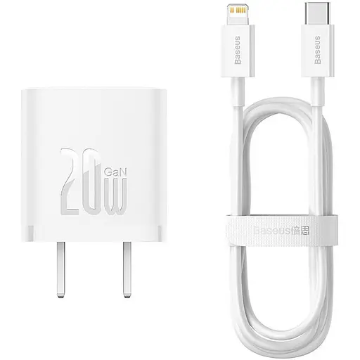 Зарядное устройство Baseus GaN5 Fast Charger USBC 20W CN + Superior Cable Type-C to Lightning PD 20W 1m Set (Mini) White (CCGN040102) - фото 2