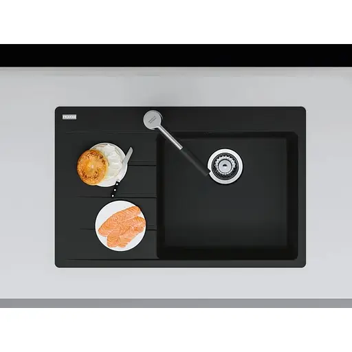 Кухонна мийка Franke Centro, фраграніт, прямокутник, з крилом зліва, 780х500х200мм, чаша - 1, врізна, CNG 611-78 TL, чорний матовий - фото 2