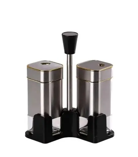 Органайзер набор Condiment Set для специй на подставке с 2 баночки для соли и перца120 мл Нержавеющая сталь - фото 1