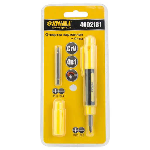 Викрутка кишенькова Sigma з двосторонніми бітами 4 в 1 4002181 - фото 2