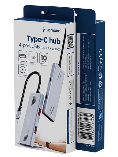 Хаб Gembird UHB-CM-U310-A2C2-01 на 4 порти USB 3.2 - фото 4