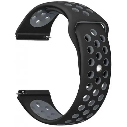 Ремешок силиконовый Boorui для часов 20 мм Nike design черный с серым (с кнопкой)