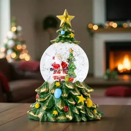 Світильник-декор новорічний Ялинка з Сантою в кулі XHF-8001 LED 5 мелодій USB AAх3 (15х15х23см) - фото 2