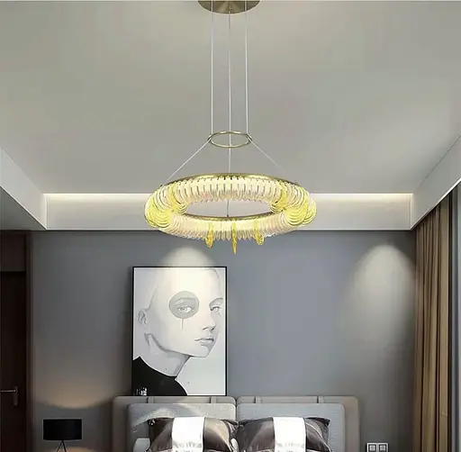 Світлодіодна люстра з сучасними прозорими та жовтими пластинами | Арт. D 236 | Line F - фото 3