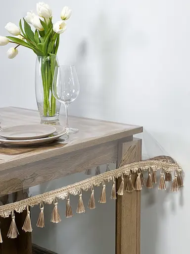 Скатерть силиконовая с бежевой бахромой 260х130 см - фото 3