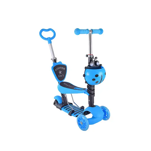 Дитячий самокат з батьківською ручкою Bambi SC20139 PU колеса зі світлом Синій - фото 1