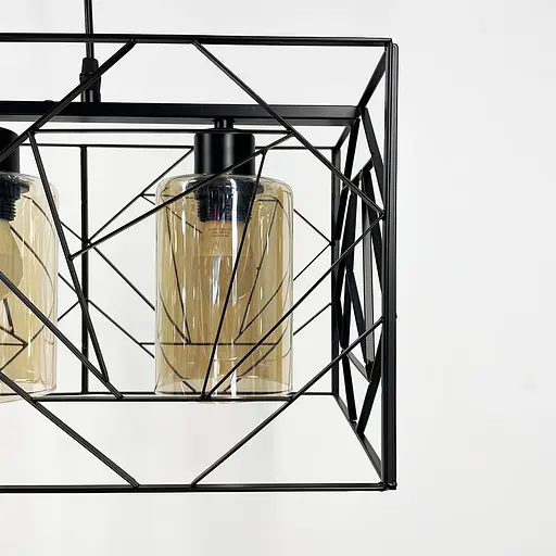 Світильник Лофт у чорному корпусі на 4 янтарних плафони | Арт. 12120/4 BK+AM | Line F - фото 2