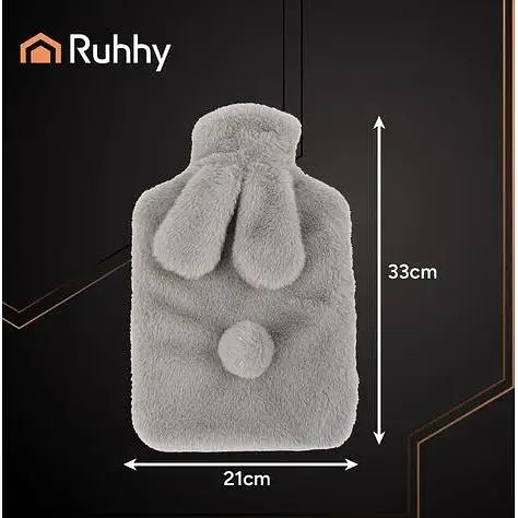 Резиновая грелка с плюшевым чехлом Ruhhy 26383, 1.8 л серый/бежевый тепло для тела до 3 часов - фото 3