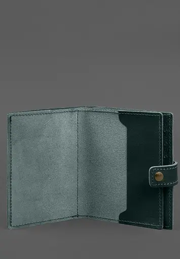 Кожаная обложка-портмоне на паспорт с гербом Украины 25.1 Зеленая - фото 3