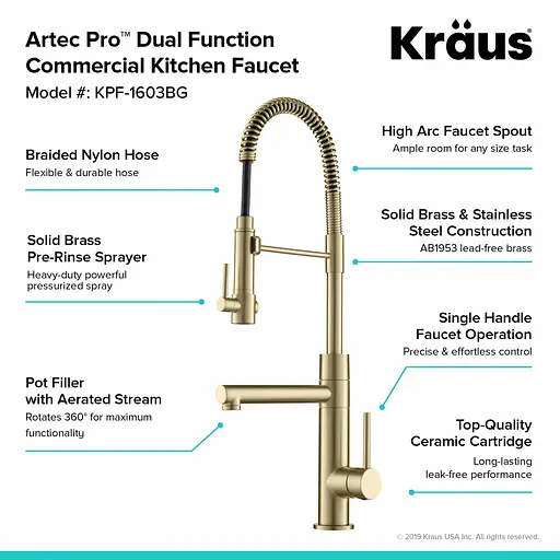Змішувач для кухні Kraus Artec Pro KPF-1603BG Золотий - фото 5