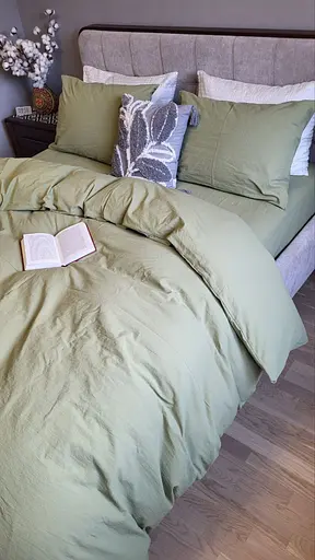 Комплект постельного белья LUXURY Washed из вареного хлопка светло-зеленый Green  - фото 4