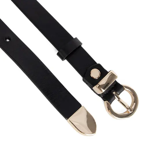 Ремень женский кожаный узкий JK-2032 (115 см) черный с золотой пряжкой - фото 3