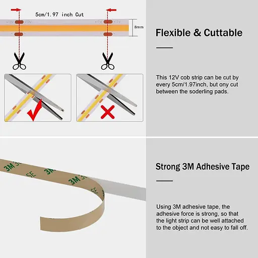 Білі світлодіодні стрічки COB, 16,4 фути, 4000K, яскравий натуральний білий колір, 12 В, 1600 світлодіодів, CRI90 - фото 2