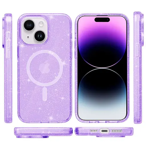 Чохол Epik TPU Galaxy Sparkle MagFit для Apple iPhone 15, 6.1 Purple+Glitter - фото 2