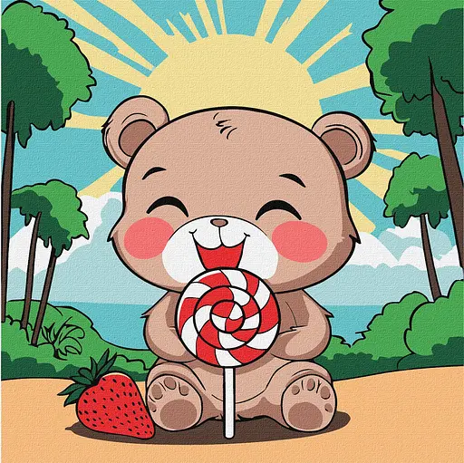 Набір для розпису по номерах для дітей 5+ Літо. Ведмедик і льодяник, Ideyka, 25x25 см, КНО1265