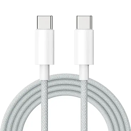 Кабель PD 60W 1 м USB-C ↔ USB-C в тканевой оплетке Woven для Apple MacBook/iPad/iPhone OEM белый - фото 1