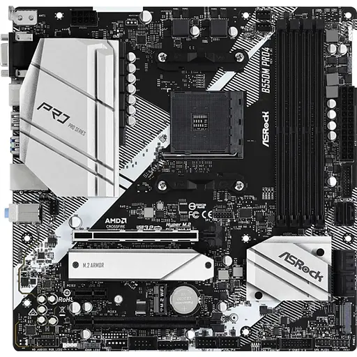 Материнская плата ASRock B550M Pro4 (AM4/B550, 4xDDR4, 2xPCIex16, DP/HDMI/VGA, 6xSATAIII, 3xM.2, GLan, 7.1ch, mATX)