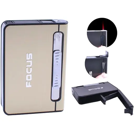 Портсигар на 12 сигарет с зажигалкой турбо пламя FOCUS №4939 Gold (11653) - фото 2