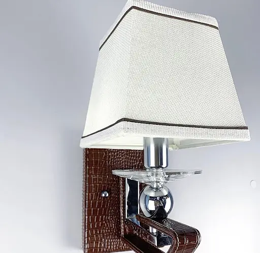 Бра з класичним тканинним абажуром та екошкірою Line F S 1449/1 BR - фото 4