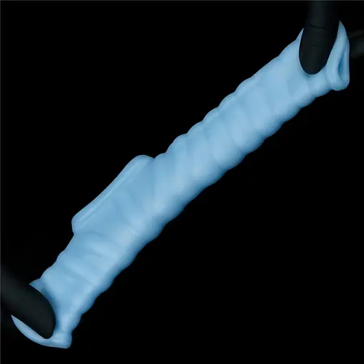 Насадка на пенис с вибрацией Lovetoy Knights Ring Vibrating Wave With Scrotum Sleeve 14.4 см голубой - фото 11