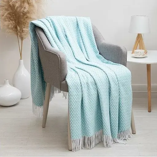 Плед бавовняний Vladi Валенсія Антоніо 200х220 біло-м'ятний - фото 1