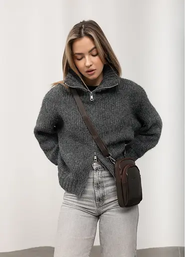 Женская кожаная сумка Sambag Modena для телефона коричневая 19 х 11 х 3 см (96199170) - фото 3