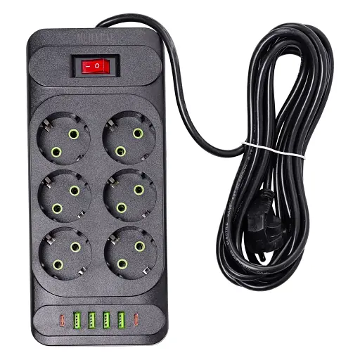 Мережевий фільтр-подовжувач Yiwu HP-5-15 EURO 133U 3 метри на 4 розетки з 3 USB чорний  - фото 3