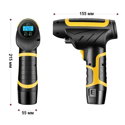 Акумуляторний насос - компресор для авто, мотоцикла, велосипеда до 10 атмосфер, зі зйомною батареєю (100977) - фото 3