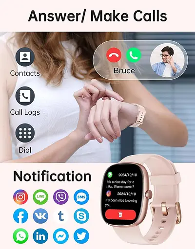 HUAKUA Смарт-годинник для жінок і чоловіків (відповідношення/довершення дзвінків), 1,85-дюймовий HD-розумний годинник для телефонів - фото 4