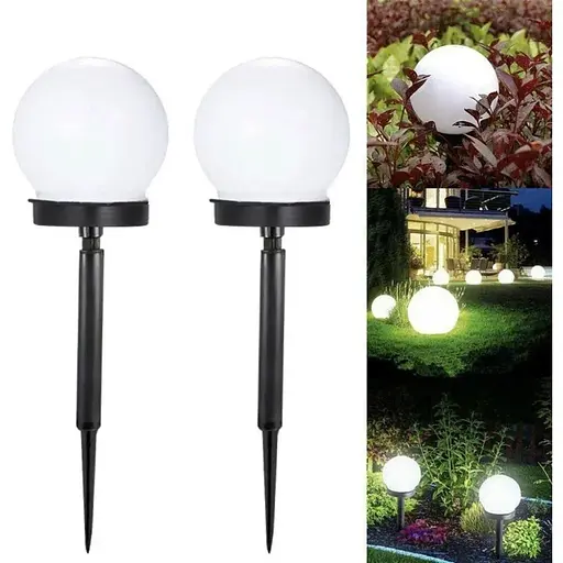 Садовые светильники на солнечной батарее белый пластиковый шар 10 см 2 шт