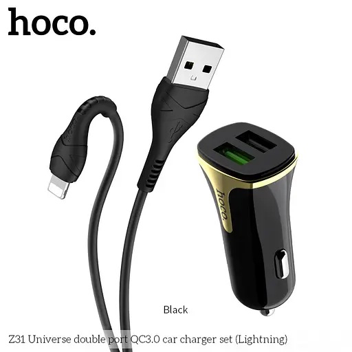 Адаптер автомобильный Hoco Lightning Cable Universe Z31 2USB, QC3.0, 3.4A, 18W| - фото 3
