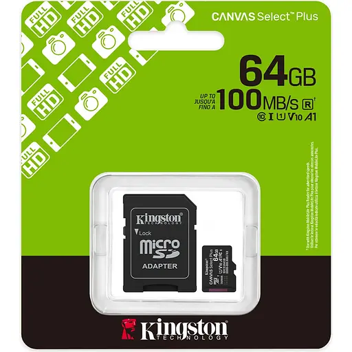 Карта памяти Kingston microSDXC Canvas Select Plus 64GB Class 10 UHS-1 А1 + SD адаптер SDCS3/64GB [145140] - фото 3