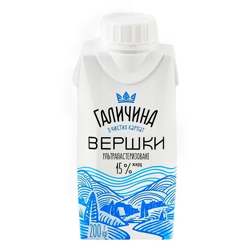 Вершки Галичина 15% ультрапастеризовані 200 г