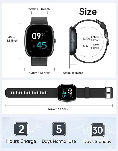 Розумний годинник HUAKUA для жінок і чоловіків (відповідно/дзвінки), 1,85-дюймовий HD-розумний годинник для телефонів iPhone - фото 2