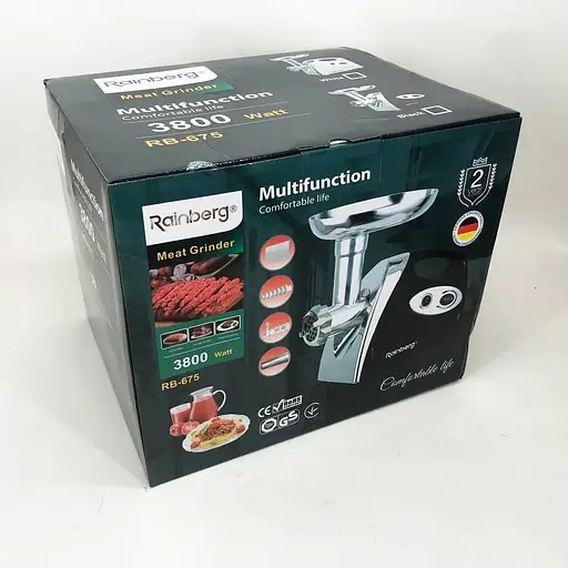 Электрическая мясорубка с реверсом Rainberg RB-675 мясорубка 3 в 1 соковыжималка, терка 3800 Вт Черный/Серый - фото 9