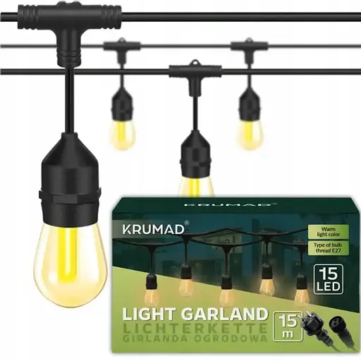 Гірлянда світлодіодна садова Krumad KMDW7 E27 15 м 15 лампочок - фото 2