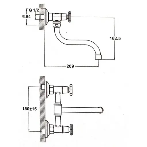 Смеситель для кухни Solone JIK12-A102-A настенный двухвентильный Хром 30412 - фото 2