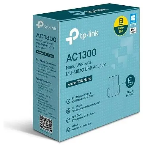 Мережевий адаптер USB TP-Link Archer T3U Nano, Black, 5GHz / 2.4GHz, AC1300 (867 / 400 Мбит/с), USB 2.0, мініатюрний розмір, MU-MIMO - фото 3
