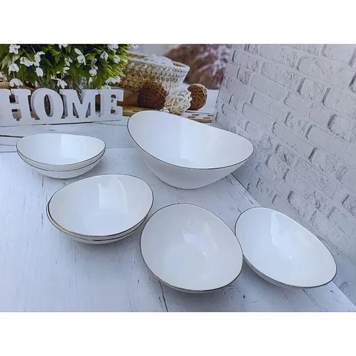 Уцінка. Набір салатників S&T золотий кант 7 шт. білий (30098-06) - фото 3