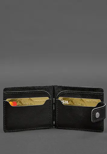 Кожаное портмоне 13.1 зажим с хлястиком черный краст - фото 5