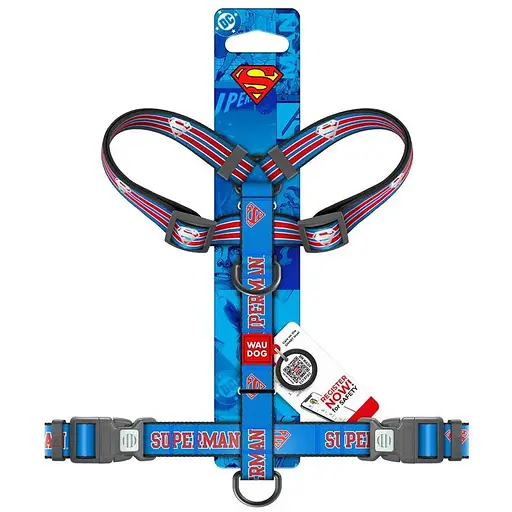 Шлея для собак Waudog Nylon анатомічна H-подібна з QR-паспортом, світловідбивна, малюнок "Супермен Ретро", пластиковий фастекс - фото 3