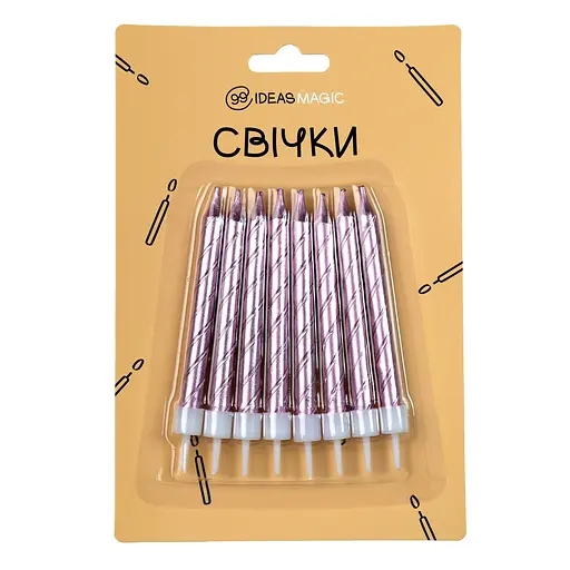 Свеча спираль металлик розовая 8 шт 7,5 см