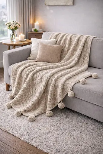 Плед вязаный двухспальный 200х220 см бежевый TC303376190 - фото 2