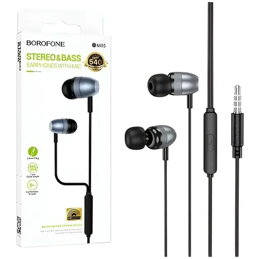 Навушники HiFi BOROFONE BM95 , 3.5 мм Jack, 16 Ом та 20 Гц, дротові, сірі