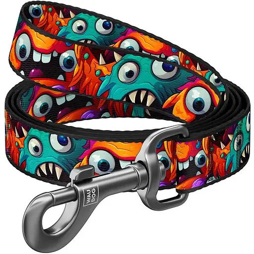 Повідець для собак Waudog Nylon нейлоновий, малюнок "Зубасті монстри", L-XXL