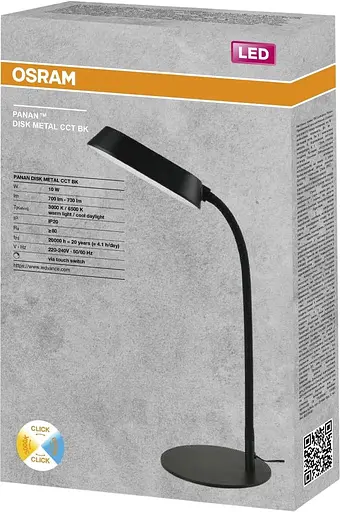 Настільна лампа OSRAM Panan DISK METAL 10W 3000К 4000К 6500К з димером чорний (4099854475337) - фото 2