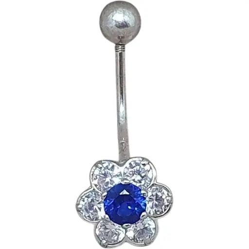Серебряная серьга для пирсинга пупка Ирий с фианитами. 6010 СИНИЙ