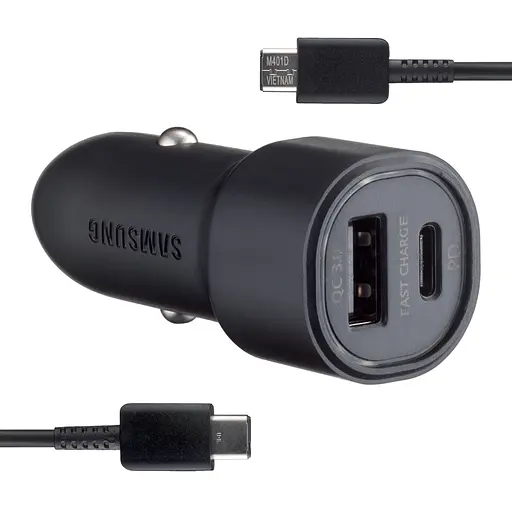 Автомобильное зарядное устройство Samsung Dual Port Car Charger USB + Type-C Port 25W With Cabble Type-C to Type-C High c0py Черный - фото 1